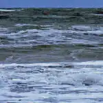 Bildnachweis 27 Stürmischer Wellengang auf der Ostsee mit dichten weißen Schaumkronen und Gischt unter grauem Himmel.